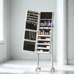 FURNOS Free Standing Mirror Lockable Jewellery Cabinet 360 Swivel in White - thumbnail 6