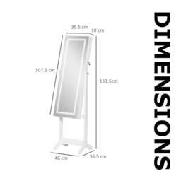 FURNOS Free Standing Mirror Lockable Jewellery Cabinet 360 Swivel in White - thumbnail 8