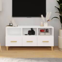 Berkfield Home TV Cabinet White 102x36x50 cm Engineered Wood - Size: 102 x 36 x 50 cm