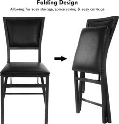 Costway Set of 2 Padded Folding Chair Metal Frame Counter Height Dining Chairs in Black - thumbnail 2