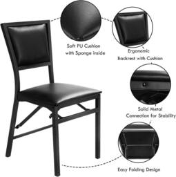 Costway Set of 2 Padded Folding Chair Metal Frame Counter Height Dining Chairs in Black - thumbnail 3