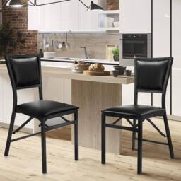 Costway Set of 2 Padded Folding Chair Metal Frame Counter Height Dining Chairs in Black - thumbnail 5