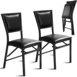 Costway Set of 2 Padded Folding Chair Metal Frame Counter Height Dining Chairs in Black - thumbnail 1