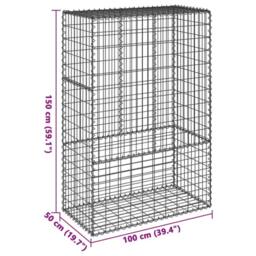 Berkfield Home Gabion Basket with Cover 100x50x150 cm Galvanised Iron in Silver - Size: 100 x 50 x 150 cm - thumbnail 7