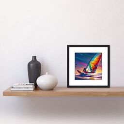Artery8 Windsurfer Windsurfing Retro Vibrant Multicoloured Bright Watercolour Water Sport Square Wooden Framed Wall Art Print Picture 8X8 Inch - thumbnail 2