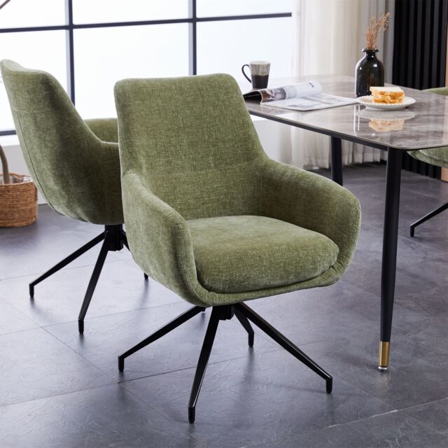 FURNITURE ONE Padded Dining Chair Set of 2, Task Chair 180 Degrees Rotate with Metal Frame in Green - Size: 2 Seater - image 1