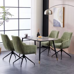 FURNITURE ONE Padded Dining Chair Set of 2, Task Chair 180 Degrees Rotate with Metal Frame in Green - Size: 2 Seater - thumbnail 3