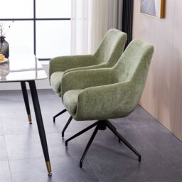 FURNITURE ONE Padded Dining Chair Set of 2, Task Chair 180 Degrees Rotate with Metal Frame in Green - Size: 2 Seater - thumbnail 2