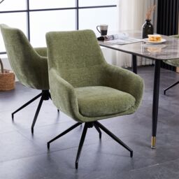 FURNITURE ONE Padded Dining Chair Set of 2, Task Chair 180 Degrees Rotate with Metal Frame in Green - Size: 2 Seater