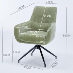 FURNITURE ONE Padded Dining Chair Set of 2, Task Chair 180 Degrees Rotate with Metal Frame in Green - Size: 2 Seater - thumbnail 7