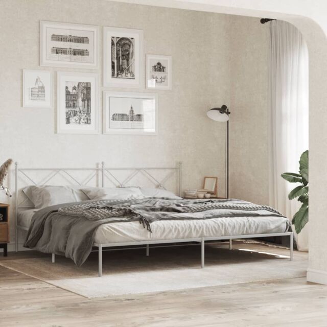 Berkfield Home Metal Bed Frame without Mattress with Headboard White 200x200cm - Size: 200x200 cm - image 1