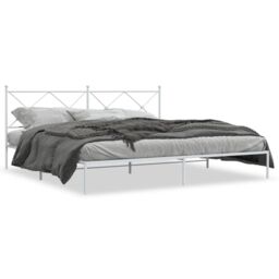 Berkfield Home Metal Bed Frame without Mattress with Headboard White 200x200cm - Size: 200x200 cm - thumbnail 2