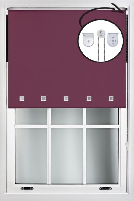 Furnished Aubergine Blackout Roller Blind with Chrome Square Eyelets & Metal Fittings - Size: 110 cm width x 210 cm drop