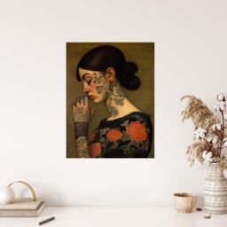 "Wee Blue Coo Wall Art Print Dare To Be Different Tattooed Female Living Room in Brown - Size: W24"" x H32""" - thumbnail 4