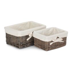 Red Hamper Wicker Set of 2 Antique Wash Finish Cotton Lined Willow Tray in Brown