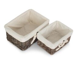 Red Hamper Wicker Set of 2 Antique Wash Finish Cotton Lined Willow Tray in Brown - thumbnail 4