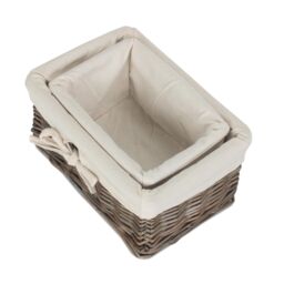 Red Hamper Wicker Set of 2 Antique Wash Finish Cotton Lined Willow Tray in Brown - thumbnail 3
