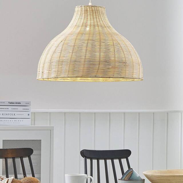 Wyld and Coco Rattan Pendant Lamp Natural Wicker Bell Shade Boho Rustic Ceiling - image 1