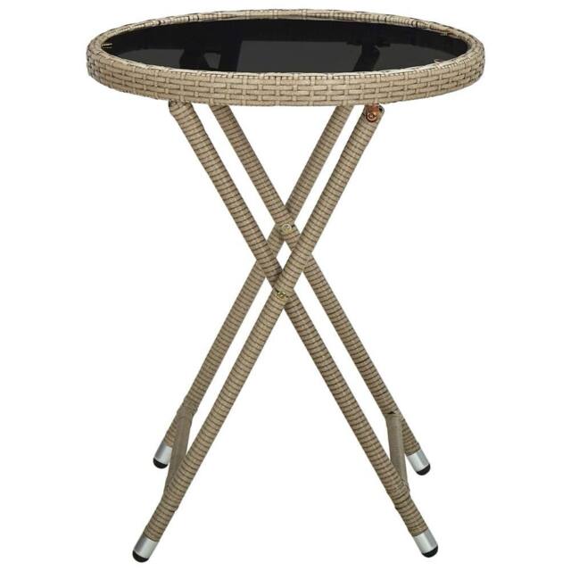 Berkfield Home Tea Table Beige 60 cm Poly Rattan & Tempered Glass - image 1