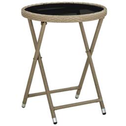 Berkfield Home Tea Table Beige 60 cm Poly Rattan & Tempered Glass - thumbnail 2