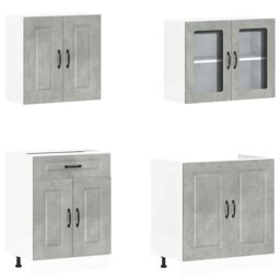 Berkfield Home 4 Piece Kitchen Cabinet Set Kalmar Concrete Grey Engineered Wood - thumbnail 4