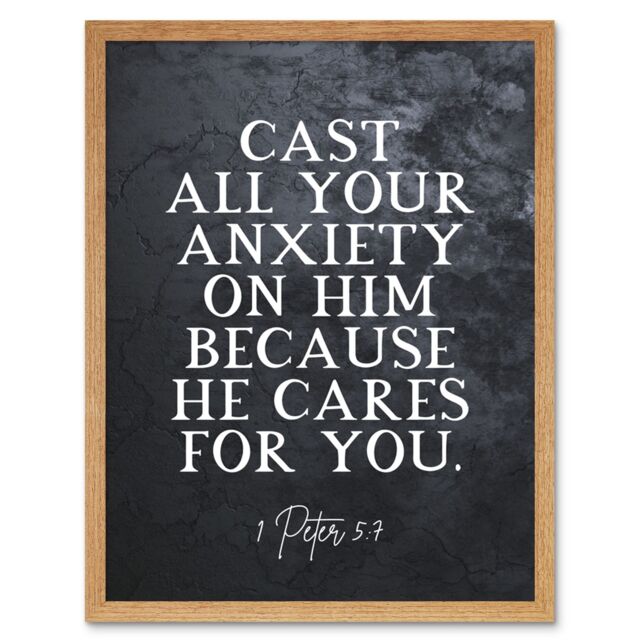 "Artery8 Wall Art Print 1 Peter 5:7 Cast All Your Anxiety On Him Christian Bible Verse Quote Scripture Typography Art Framed - Size: W12"" x H16""" - image 1