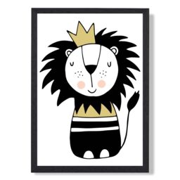 ARTZE Cute Lion Scandi Animal Framed Print SIZE: A2 with Black Frame in Yellow - Size: A4 - thumbnail 1