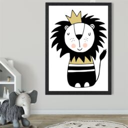 ARTZE Cute Lion Scandi Animal Framed Print SIZE: A2 with Black Frame in Yellow - Size: A4 - thumbnail 2