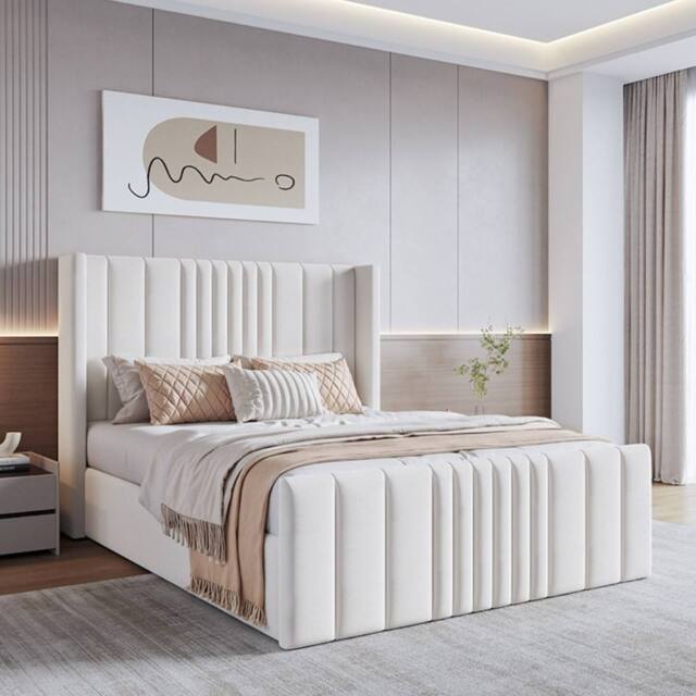 Modish Furnishing Mika Cream Velvet Ottoman Storage Bed - Size: King - image 1