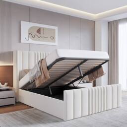 Modish Furnishing Mika Cream Velvet Ottoman Storage Bed - Size: King - thumbnail 2