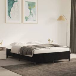 Berkfield Home Bed Frame Black 135x190 cm Double Velvet - thumbnail 1