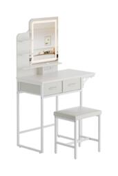 Living and Home LED Mirror Dressing Table and Stool Set with Power Strip in White - thumbnail 5