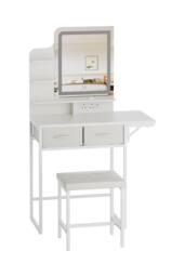 Living and Home LED Mirror Dressing Table and Stool Set with Power Strip in White - thumbnail 7
