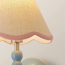 ValueLights Bobbins Powder Blue Bobble Wall Light & Linen Pastel Trim Lamp Shade in Pale Pink - thumbnail 5