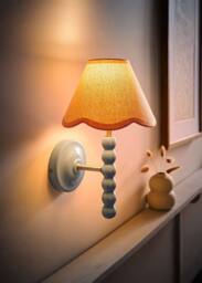 ValueLights Bobbins Powder Blue Bobble Wall Light & Linen Pastel Trim Lamp Shade in Pale Pink - thumbnail 2
