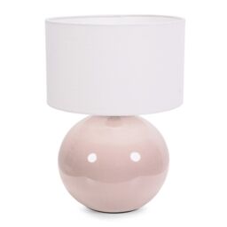 ValueLights Bosco Natural Stone Globe Ceramic Table Lamp with Fabric Lamp Shade in White - thumbnail 2