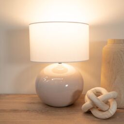 ValueLights Bosco Natural Stone Globe Ceramic Table Lamp with Fabric Lamp Shade in White - thumbnail 1
