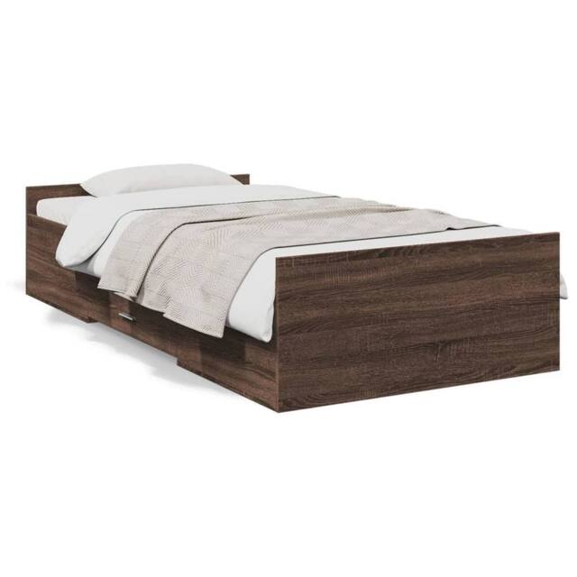 Berkfield Home Bed Frame w/Drawers Frame Brown Oak 75x190 cm Small Single - image 1