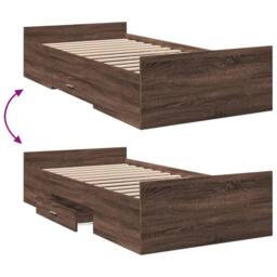 Berkfield Home Bed Frame w/Drawers Frame Brown Oak 75x190 cm Small Single - thumbnail 7