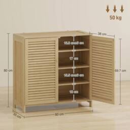 NESTLUNE Bamboo Shoe Cabinet with Louvered Doors 14 Pairs Shoe in Beige - Size: 100 cm x 15 cm - thumbnail 2