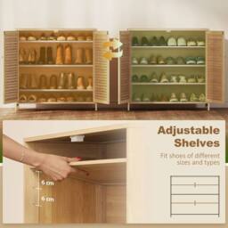 NESTLUNE Bamboo Shoe Cabinet with Louvered Doors 14 Pairs Shoe in Beige - Size: 100 cm x 15 cm - thumbnail 4