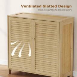 NESTLUNE Bamboo Shoe Cabinet with Louvered Doors 14 Pairs Shoe in Beige - Size: 100 cm x 15 cm - thumbnail 5