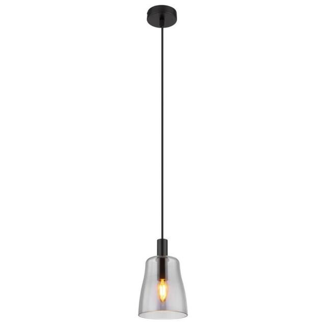 Netlighting Garri Slim Pendant Ceiling Light Matt Black Smoke Glass Shade 1x E14 - image 1