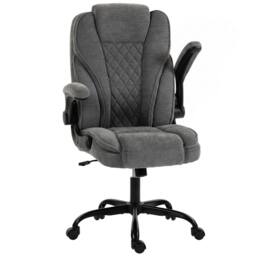 HOMCOM Office Chair, Computer Desk Chair with Flip-up Armrest, Grey - thumbnail 2