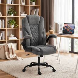 HOMCOM Office Chair, Computer Desk Chair with Flip-up Armrest, Grey - thumbnail 1