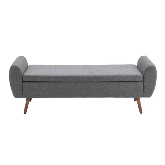 KORVIXA 150cm Ottoman Stool Storage Box Linen Padded Seat in Grey - Size: 0.6m2 - image 1