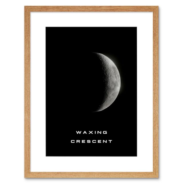 "Artery8 Wall Art Print Phases of the Moon Astronomy Waxing Crescent Lunar Space Poster Artwork Framed 9X7 Inch in Beige - Size: W7"" x H9""" - image 1