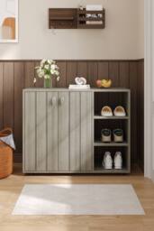Living and Home Wooden Multifunctional Storage Shoe Cabinet with Open Shelves and Door in Grey - thumbnail 2