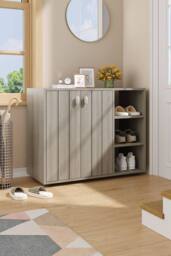 Living and Home Wooden Multifunctional Storage Shoe Cabinet with Open Shelves and Door in Grey - thumbnail 1