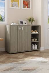 Living and Home Wooden Multifunctional Storage Shoe Cabinet with Open Shelves and Door in Grey - thumbnail 3
